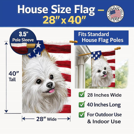 Caroline's Treasures CK6581CHF Japanese Spitz American Flag Flag Canvas House Size, Large, multicolor