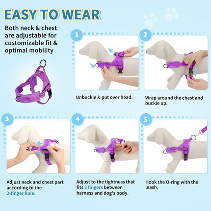 Lukovee Dog Leashes for Small Dogs, Lightweight Soft Small Dog Harness Neck & Chest Adjustable, Reflective Harness Anti-Twis Puppy Harness Vest Harness (Meduim, Purple)