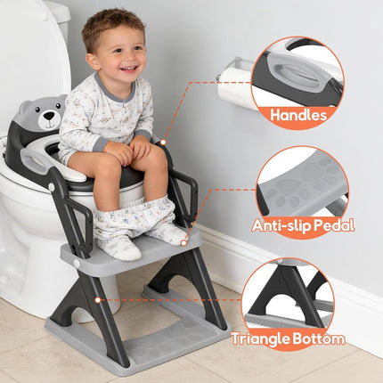 Toddler Toilet Seat and Step Upgrade More Stable Safer 2 in 1 Kids Toilet Seat with Ladder Foldable Baby Potty Training Anti-Slip Pad Step Stool, Splash Guard, Adjustable for Kids to Independently