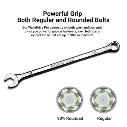Capri Tools 12 mm WaveDrive Pro Combination Wrench for Regular and Rounded Bolts