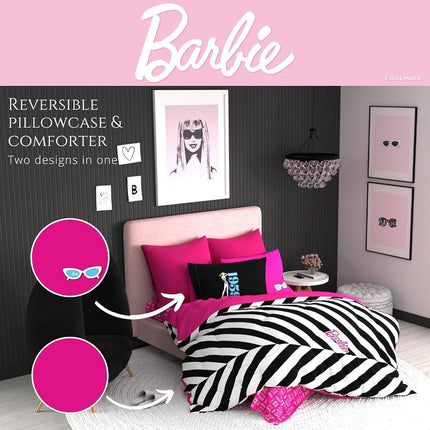 Franco Barbie 1959 Super Soft Cozy Reversible Comforter and Sheet Set, 4 Piece Twin Size, (Official Licensed Product) Collectibles