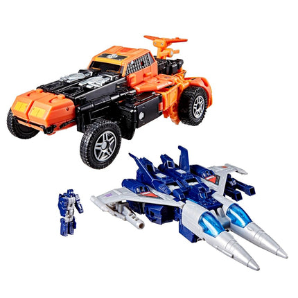 Transformers La Era de los Primes Colección Destrucción y Condena Pack de 2, Figuras de Acción de Autobot Sandstorm de 7.5 Pulgadas y Slugslinger de 5.5 Pulgadas, Juguetes Robot, 8+