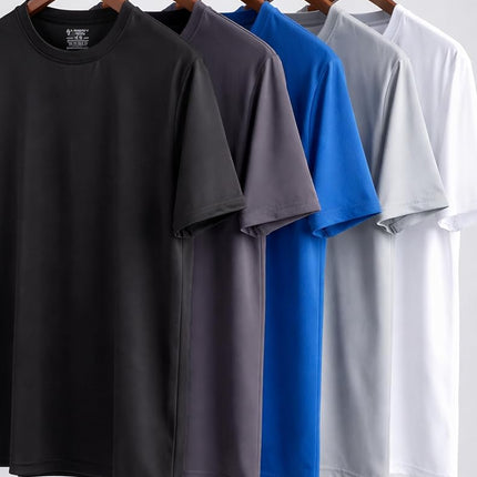 Liberty Imports 5 Pack Men’s Active Quick Dry Crew Neck T Shirts | Athletic Running Gym Workout Short Sleeve Tee Tops Bulk, White/Navy/Gray/Charcoal/Black, XXL