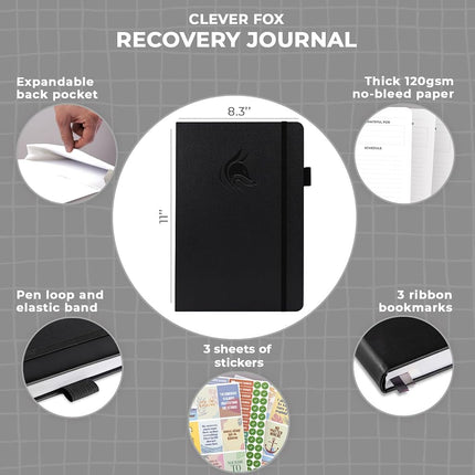Clever Fox Addiction Recovery Journal, Daily Sobriety Planner A4 Black