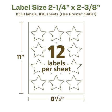 Avery EcoFriendly Matte White Recycled Star Labels, 2-1/4" x 2-3/8", Print-to-The-Edge, Matte White Labels, Permanent Adhesive, Laser/Inkjet Printable, 1,200 Total