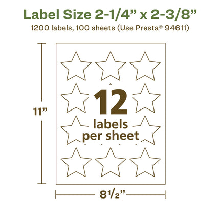 Avery EcoFriendly Matte White Recycled Star Labels, 2-1/4" x 2-3/8", Print-to-The-Edge, Matte White Labels, Permanent Adhesive, Laser/Inkjet Printable, 1,200 Total