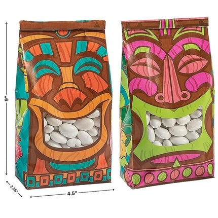 Fun Express Tiki Tin Tie Treat Bags with Window - Party Supplies - 24 Pieces