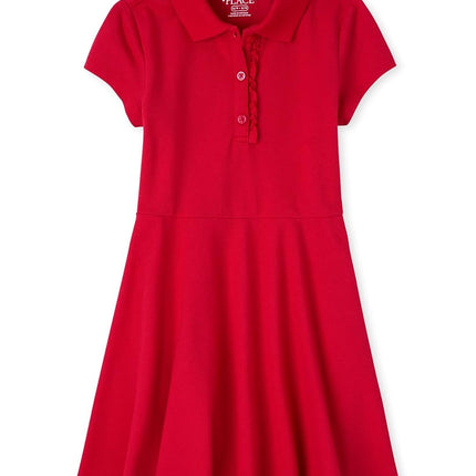 The Children's Place Girls' Short Sleeve Ruffle Polo Dress, Ruby, Medium