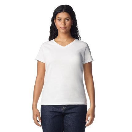 GILDAN Women's Heavy Cotton V-neck T-shirt, 2-pack T Shirt, White, M UK