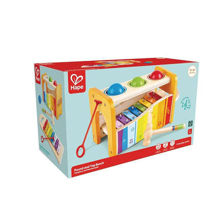 Hape Multifunctional Pound & Tap Bench with Slide-Out Xylophone | Durable Wooden Musical Pounding Toy for Toddlers 12 Months and Up