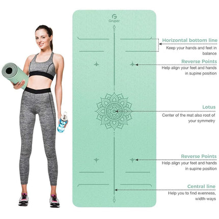 Tapis de yoga antidérapant en TPE avec lignes d'alignement, grandes tailles 183 cm L x 81 cm l x 0,8 cm É ou 0,6 cm É, tapis d'exercice et de fitness résistant aux déchirures pour le yoga, le pilates et les exercices au sol (vert et noir, épaisseur 8 mm)