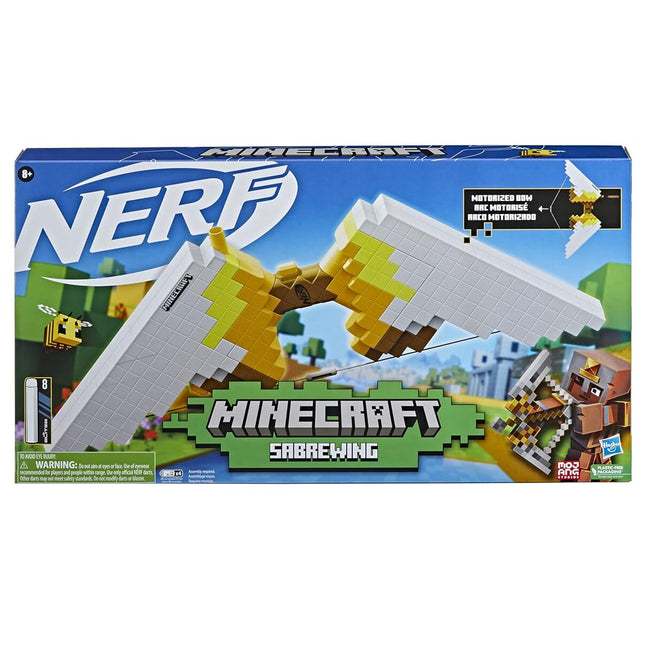 NERF Minecraft Sabrewing Motorized Blaster Bow, 8 Elite Darts, 8-Dart Clip, Electric Full Auto Toy Foam Blasters, Minecraft Toys for 8 Year Old Boys and Girls and Up