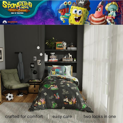 The Spongebob Movie: The Search for Squarepants Twin Bedding Set – 5 Piece Kids Super Soft Microfiber Reversible Comforter & Sheet Set - Roblox Reward Included (Officially Licensed Product) by Franco