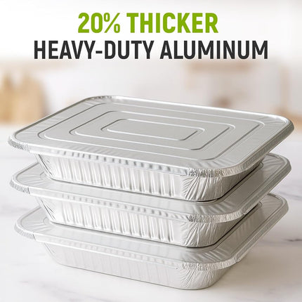 Paclord Aluminum Pans with Lids - 9" x 13" Half Size Foil Pans with Lids, Pack of 50 Pans and 50 Lids, USA-Made Disposable Aluminum Trays for Chafing Racks - Great for Cooking, Heating, Food Storing