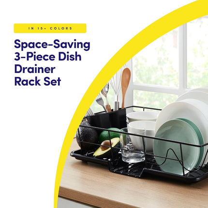 Sweet Home Collection Drying and Storage-Includes Cutlery Holder and Drainboard-Maximize Countertop Space, Metal Plastic, Black