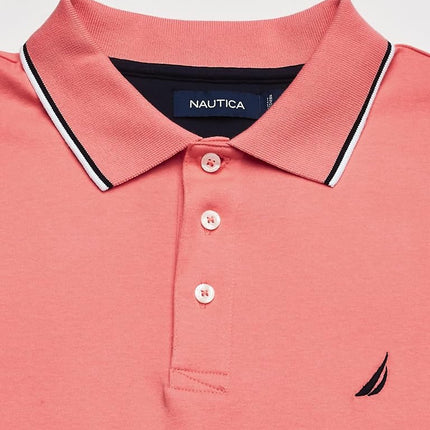 Nautica Men's Classic Fit Short Sleeve Dual Tipped Collar Polo Shirt, Pale Coral, S
