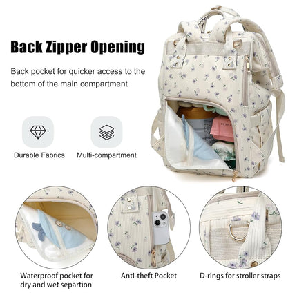 Dezcrab Baby Diaper Bag Backpack for Mom, Large Capacity Travel Nappy Bag for Boys & Girls with Stroller Straps (Corduroy Flowers Purple)