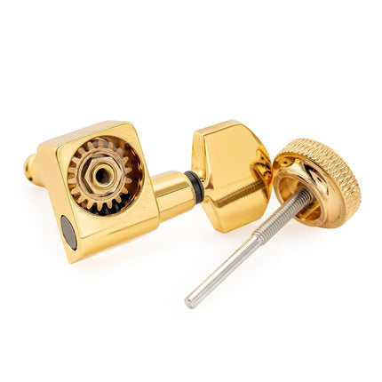 Musiclily Pro R18K-06 Lefty 6 inline 18:1 Sealed 2-Pin Locking Tuners Gold