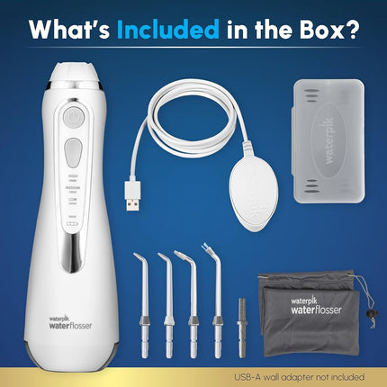 Waterpik Cordless Advanced Water Flosser For Teeth, Gums, Braces, Dental Care With Travel Bag and 4 Tips, ADA Accepted, Rechargeable, Portable, and Waterproof, White WP-560, 8 Piece Set