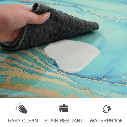 MAYHMYO Kitchen Rugs and Mats Set of 2 Teal Marble Gold Anti Fatigue Mat PVC Non Slip Turquoise Foam Cushioned Kitchen Mats for Floor Dining Room Home Office Sink Laundry…