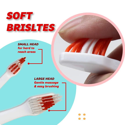 Pet Toothbrush for Dogs, Cats with Soft Bristles - Easy Teeth Cleaning & Dental Care, Non Slip Dual Head Dog Toothbrush