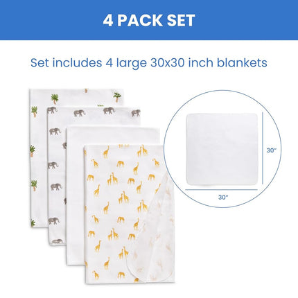 Delta Children 100% Cotton Flannel Baby Receiving Blankets for Girls and Boys – 30x30 Inches (Pack of 4), Safari Friends