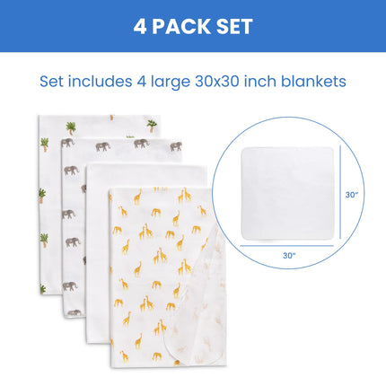 Mantas de bebé de franela 100% algodón de Delta Children para niñas y niños – 76x76 cm (Paquete de 4), Amigos de la sabana