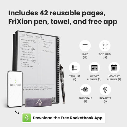 Rocketbook Fusion Smart Reusable Notebook- grey, Letter Size (8.5" x 11")