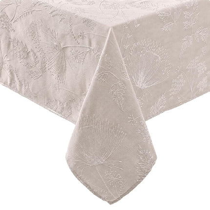 Laura Ashley Tablecloth Raised Woven Embroidered Jacquard Fabric, Wrinkle Resistant for Dining, Holiday, Party, Wedding or Banquet, 60" x 120", Cynthia Beige