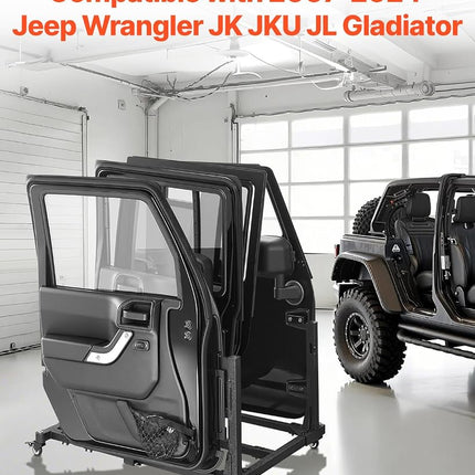 VEVOR Jeep Door Storage Cart, 4 Doors Moveable Storage Cart Rack with Thickened Rubber Cushion, Sturdy Car Door Holder Cart Fit for Jeep Wrangler JK JKU JL Gladiator
