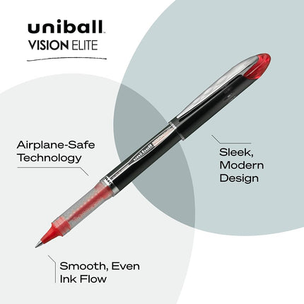 uniball Vision Elite Roller Ball Pen, Stick, Micro 0.5 Mm, Assorted Ink Colors, Black Barrel