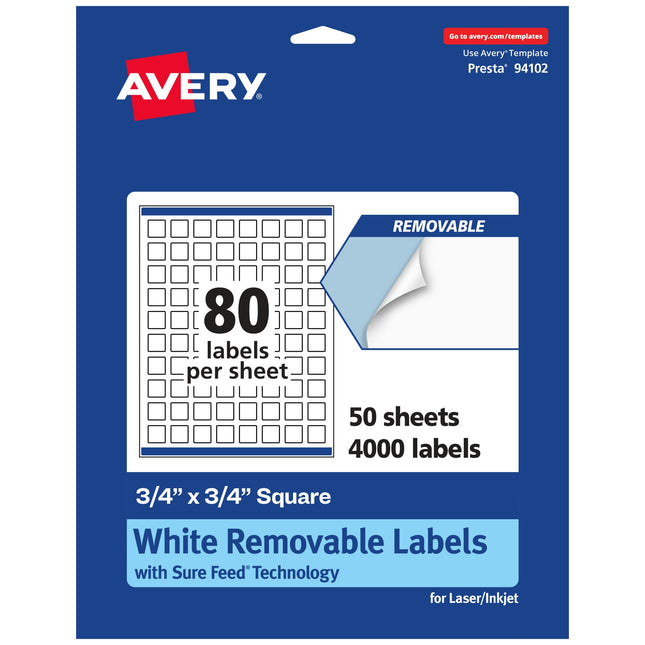 Avery Matte White Removable Square Labels with Sur