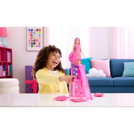Barbie Rise & Surprise Doll & Accessories, Pet Birthday Series with 12 Surprises Including Slide & Color-Change Activity (Styles May Vary), JKF66