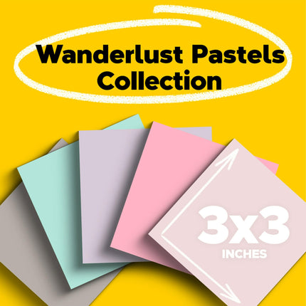 Post-it Blocs-notes Super collants 100 % papier recyclé, pouvoir adhérent 2X supérieur, 76x76 mm, 5 blocs, 70 feuilles/bloc, collection Pastels Voyage (654R-5SSNRP)