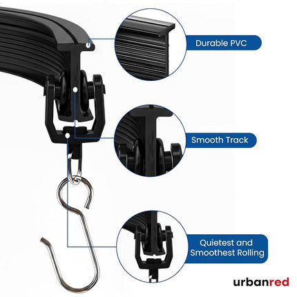 UrbanRed Flexible Ceiling Curtain Track, 5 m (16.4 ft) Rail Kit, Black