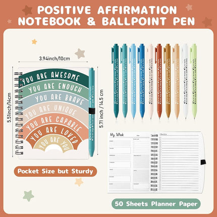 Thenshop 60 Pcs First Day of School Encouragement Supplies 30 Self Care Notebooks Journals and 30 Positive Affirmation Pens Mental Health Wellness Gifts for Teacher Counselor Student
