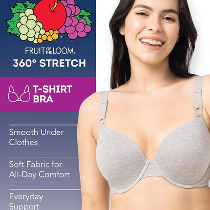 Fruit of the Loom Women's T-Shirt Bra, Opaque, Grey Heather/Blushing Rose, 36B (Pack of 2)