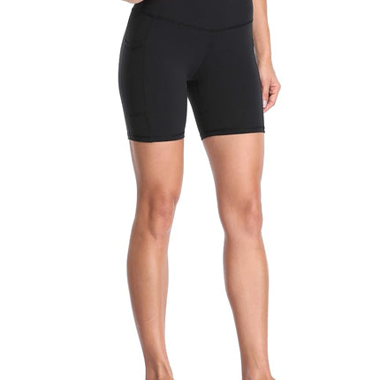 Colorfulkoala High Waisted Gym Shorts Women with Pockets 6" Inseam for Yoga Runing Workout Cycling (M, Black)