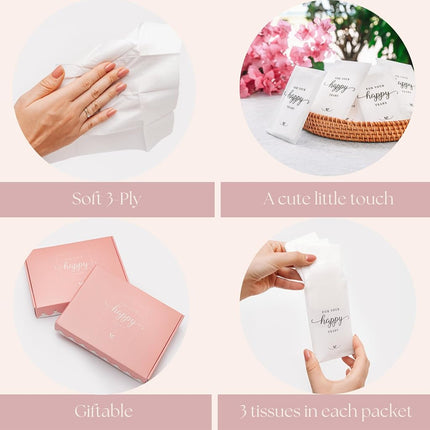 PureRejuva Wedding Tissues packs for guests (60pk), Happy Tears Tissues Packs for Wedding, Bridal Boutique, Baby Showers, Graduation- Wedding Kleenex perfect wedding welcome bag items for hotel guests