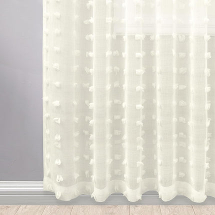 KOUFALL Cream Off White Curtains 96 Inches Long for Living Room Farmhouse Pom Pom Textured Boho Sheer Curtains for Bedroom Laundry Room 2 Panels 52x96 Inch Length Ivory