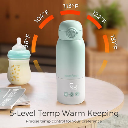 MOMFANN Portable Bottle Warmer for Travel, Dual Heating Modes for Breastmilk & Water, Portable Bottle Milk Warmer with Fast Heating & Long Battery Life, 10 Ounces Large Capacity (Green)