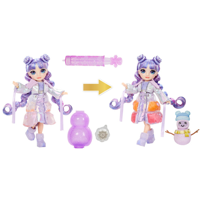 Rainbow High Winter Wonderland Violet - Poupée mannequin violette de 28 cm avec neige magique cachée dans sa tenue qui gonfle avec l'eau, et kit bonhomme de neige, excellent cadeau pour les enfants de 4 à 12 ans