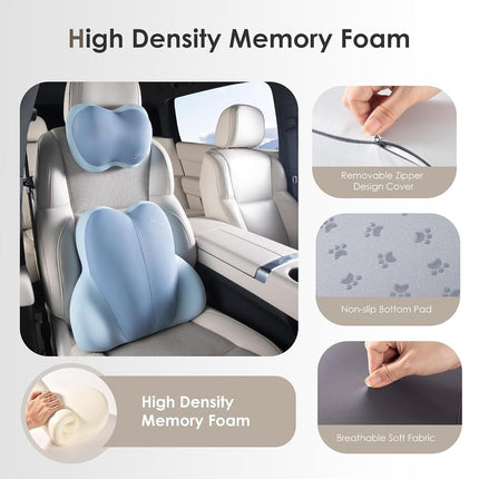 FLORICH Support lombaire avec coussin de nuque pour voiture, coussin de nuque pour chaises, oreiller de tête pour voiture ergonomique en mousse à mémoire de forme ultra-épais pour chaise de bureau (bleu)