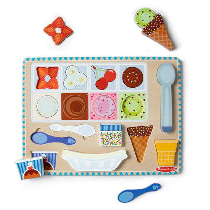 Melissa & Doug Ice Cream Wooden Magnetic Puzzle Play Set, 16 Magnet Pieces, Play Food Toy for Boys and Girls Ages 2+