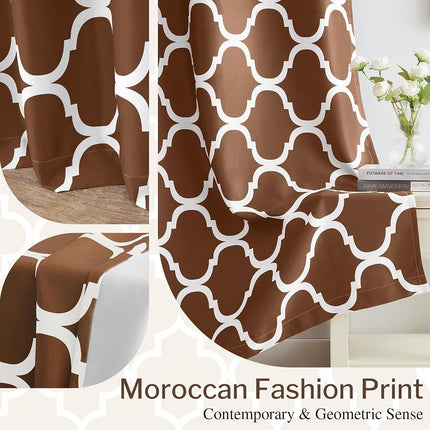 Melodieux Moroccan Fashion Thermal Insulated Room Darkening Blackout Grommet Curtains for Living Room, 42 by 84 Inch, Brown (2 Panels)