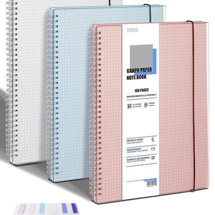 OWSC 3 Pack Graph Spiral Notebook, Hardcover Noteb