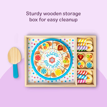 Melissa & Doug Wooden Birthday Cake | Pretend Play | Wooden Play Food Toy for Kids | 3+ | Gift for Boy or Girl