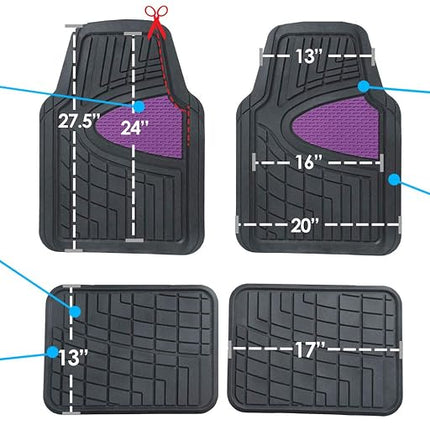 FH Group Automotive Floor Mats - Heavy-Duty Rubber Floor Mats for Cars, Universal Fit Full Set, Climaproof Floor Mats, Trimmable Floor Mats for Most Sedan, SUV, Truck Floor Mats Purple
