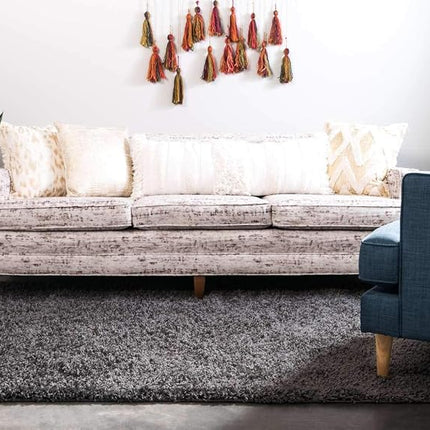 Unique Loom Solo Solid Shag Collection Modern Plush Graphite Gray Rectangle (2' x 3')