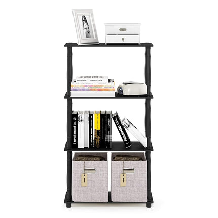 Furinno TURN-N-TUBE Storage Shelves, 4-Tier Book Shelf, Corner Shelf, Toolless Open Shelves, Classic Tubes, for Organization and Storage, Living Room, Home Office, Americano